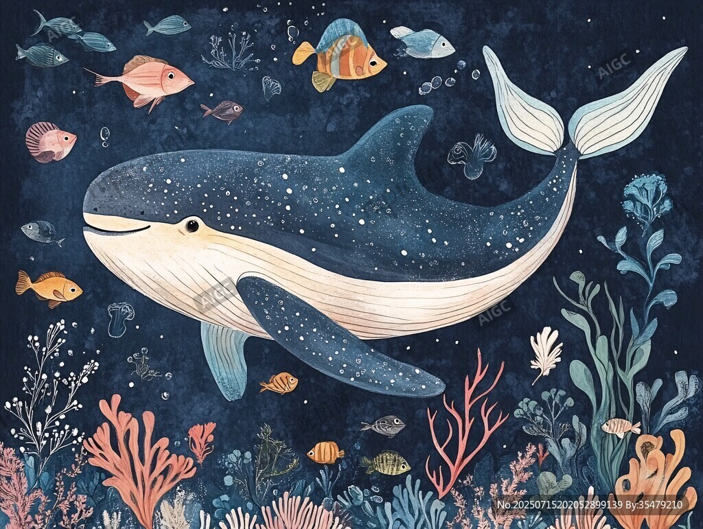 夢幻海底鯨魚與多彩魚群