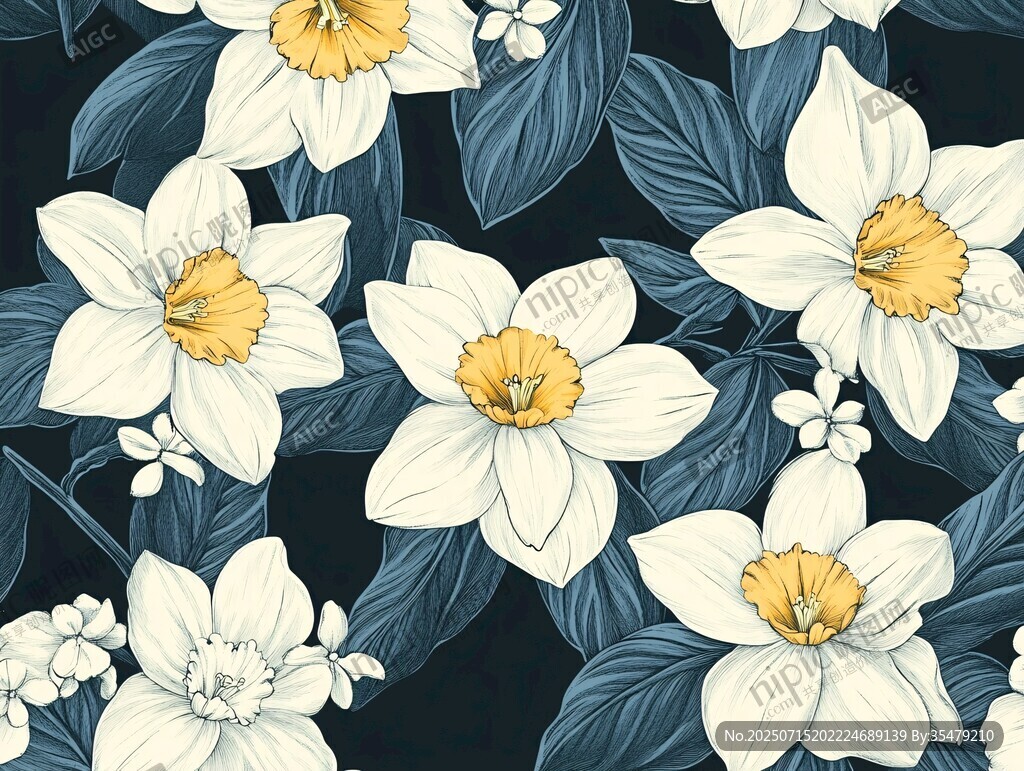白色水仙花卉圖案背景