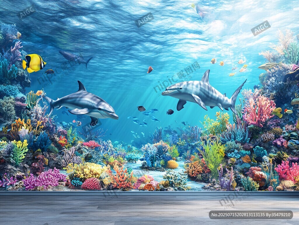 夢(mèng)幻海底世界 海豚與珊瑚