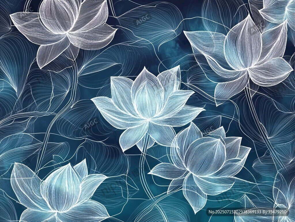 夢幻藍調(diào)蓮花無縫背景圖