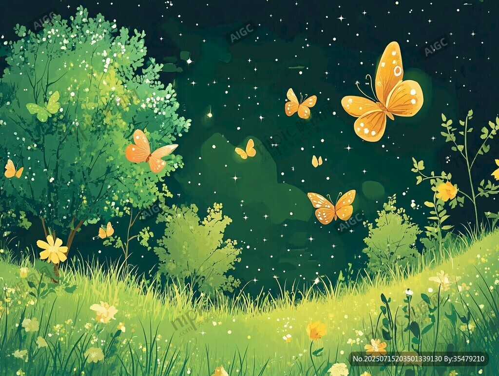夢(mèng)幻夏夜蝴蝶飛舞的草地