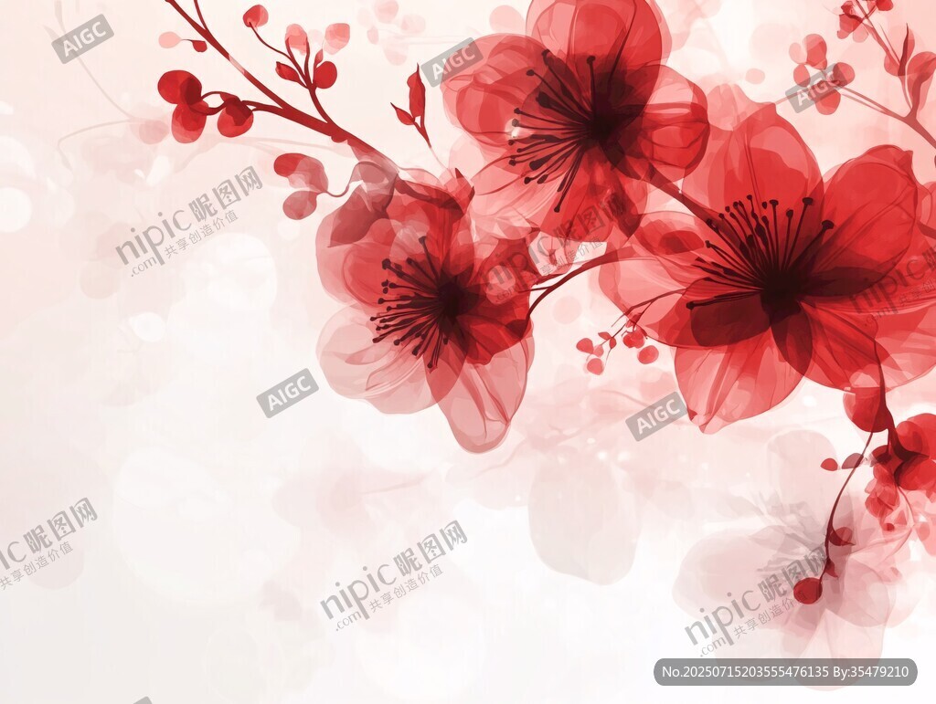 夢幻紅色花朵背景圖