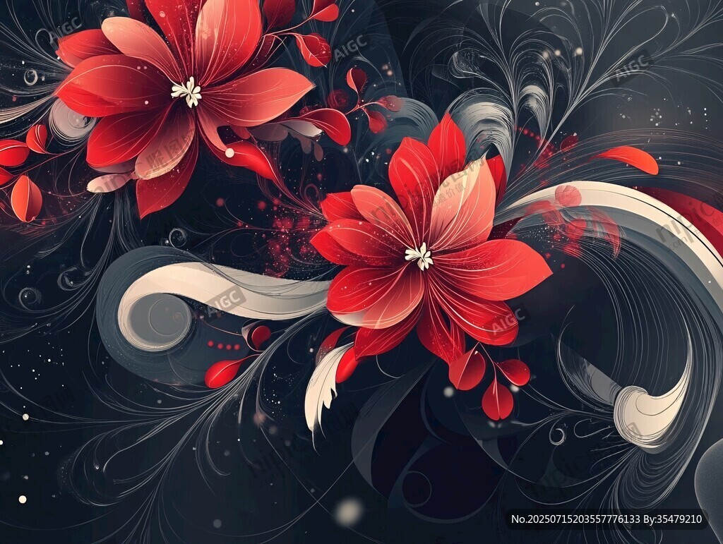 紅花朵朵伴優(yōu)雅線條圖案