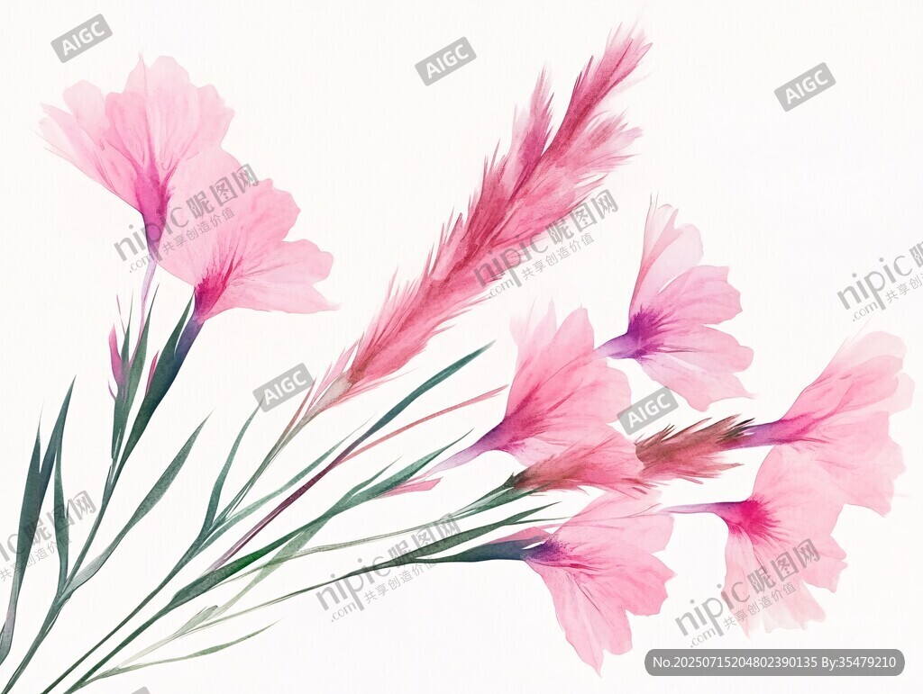 粉色花卉水彩清新插畫