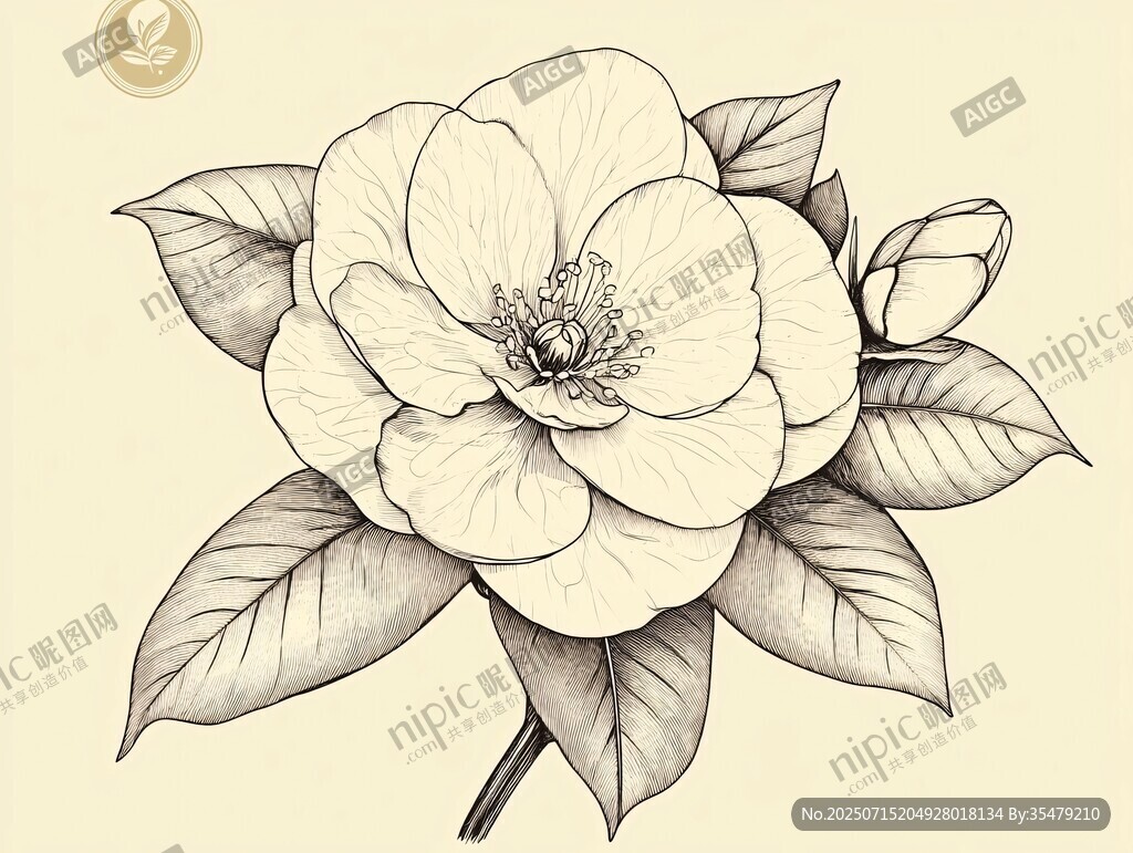 手繪山茶花插畫