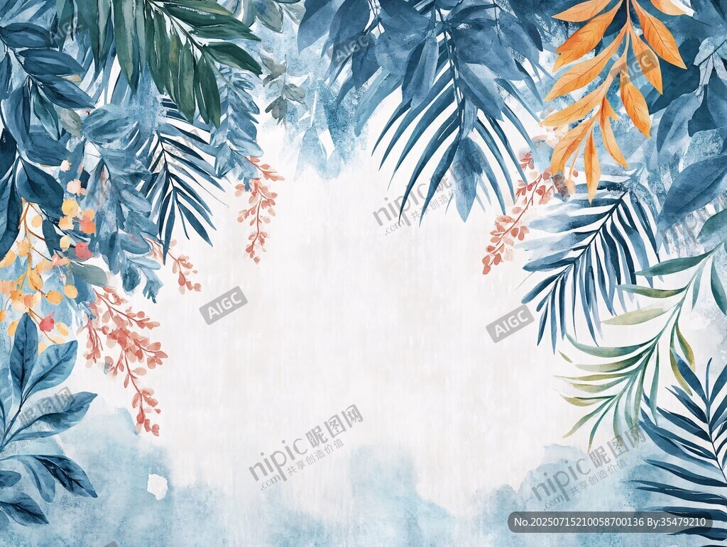 水彩風(fēng)熱帶植物邊框背景