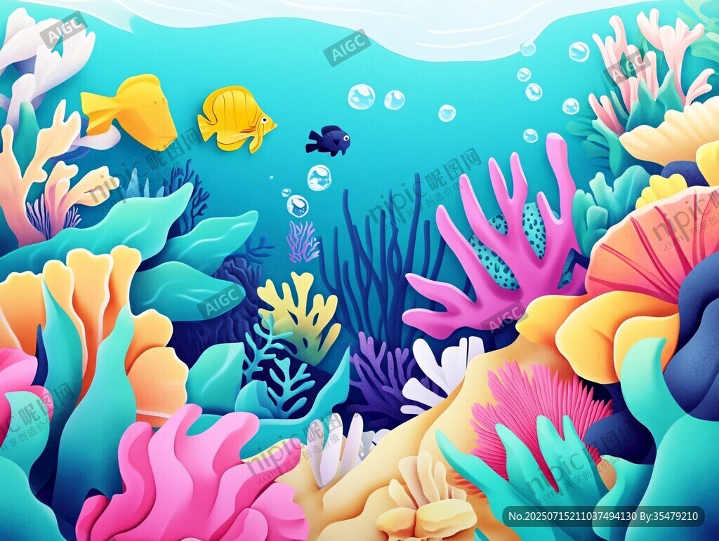 夢幻海底珊瑚與魚群世界