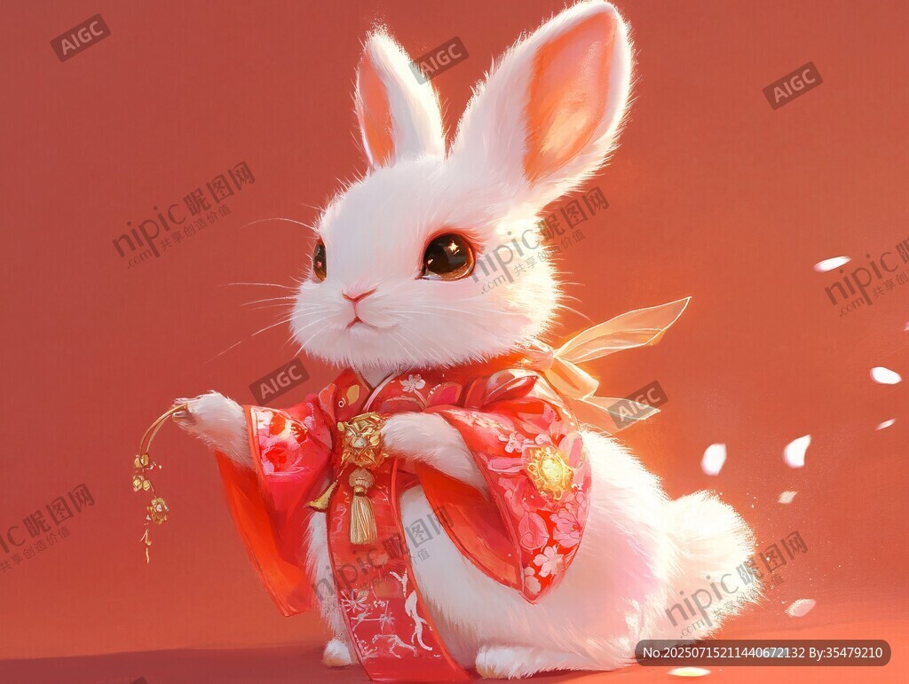 可愛白兔著華服迎新春