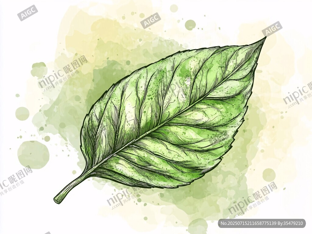 手繪水彩風(fēng)格的綠色葉片