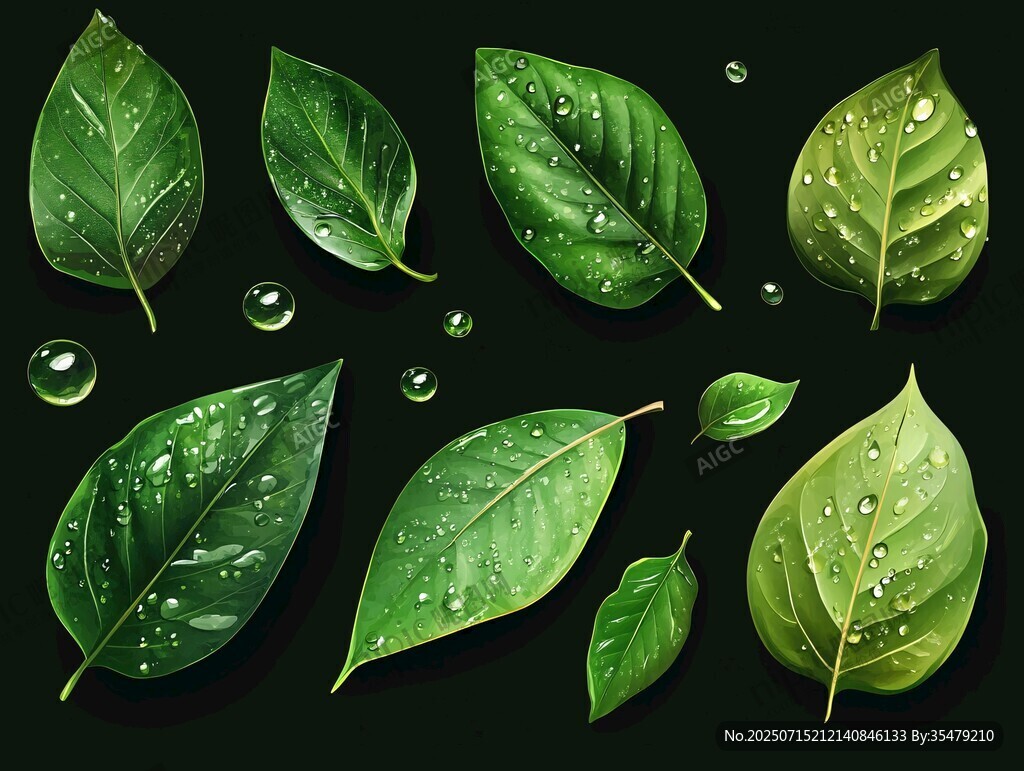 清新綠葉帶水珠插畫(huà)
