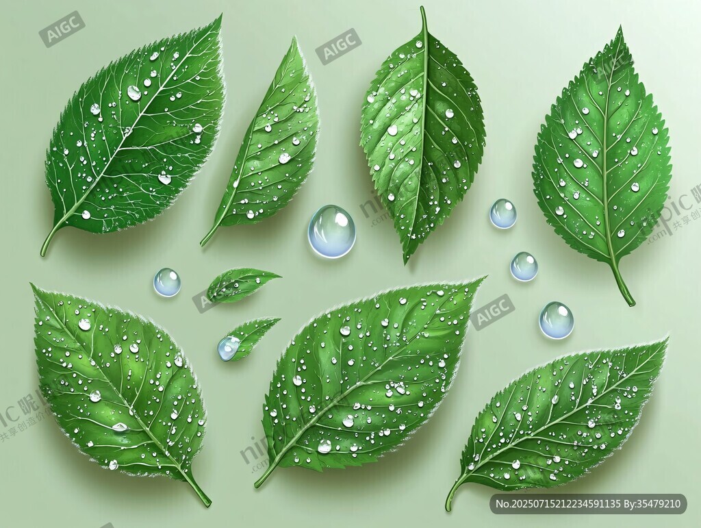 帶水珠的清新綠葉
