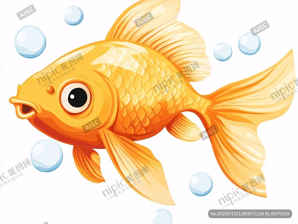 可愛金魚在水中吐泡泡