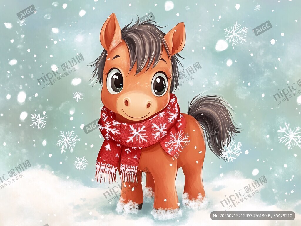 雪地中的可愛小馬駒
