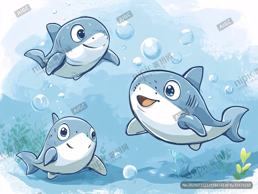 可愛鯊魚在水中歡快暢游
