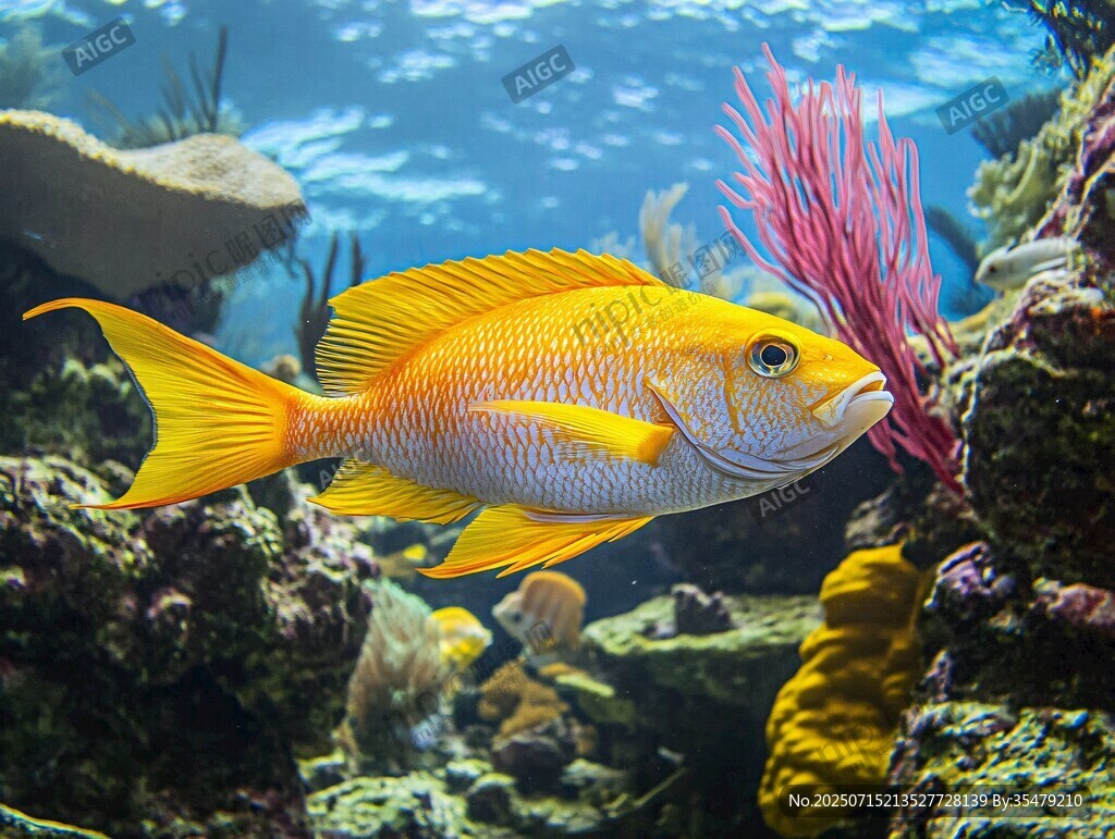 金黃海魚悠游珊瑚礁間