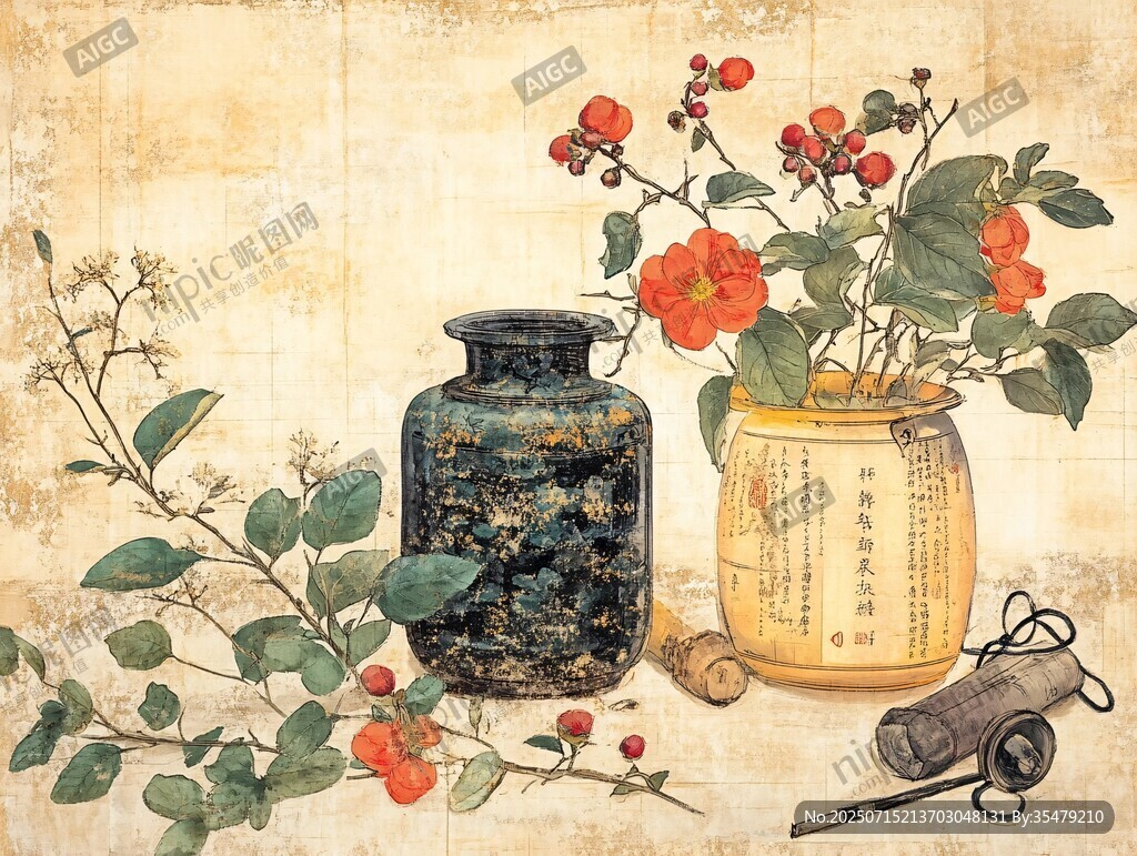 古瓶花卉雅致靜物圖