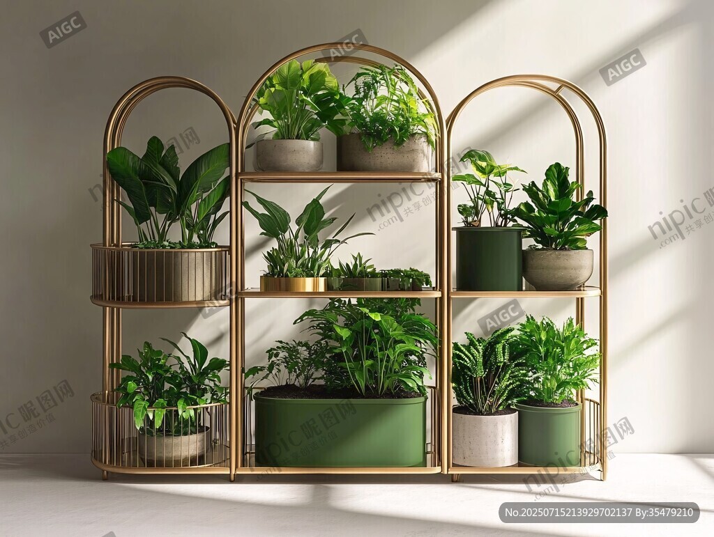 金色花架上的綠植景致
