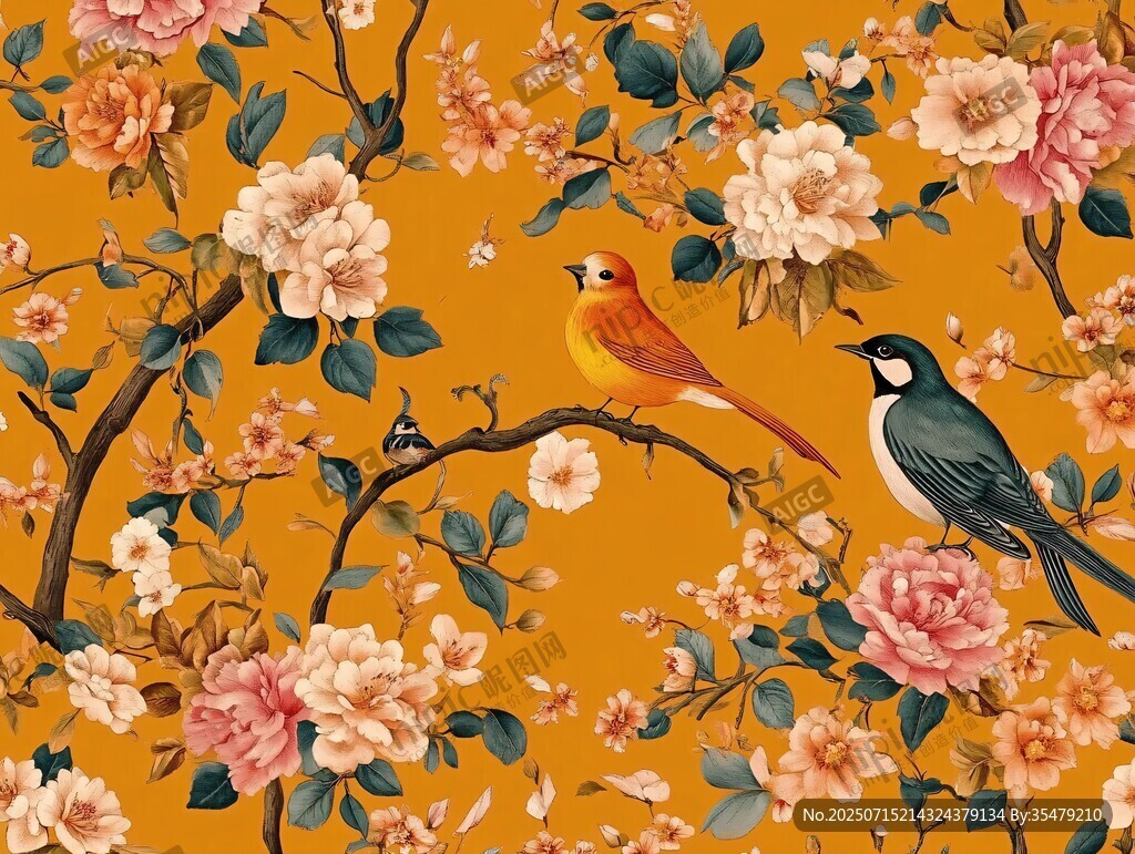 花鳥繪景 復(fù)古風(fēng)花卉圖案