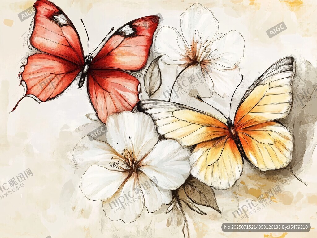 蝴蝶與花朵的夢(mèng)幻插畫(huà)