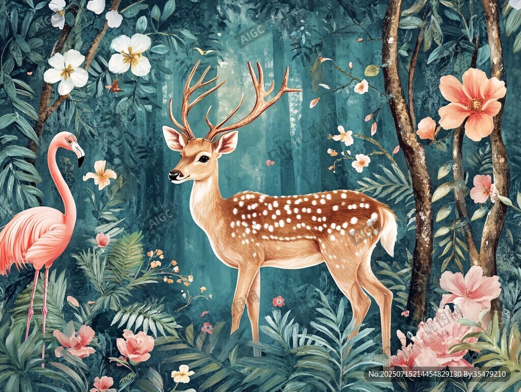 森林中的鹿與火烈鳥(niǎo)奇遇