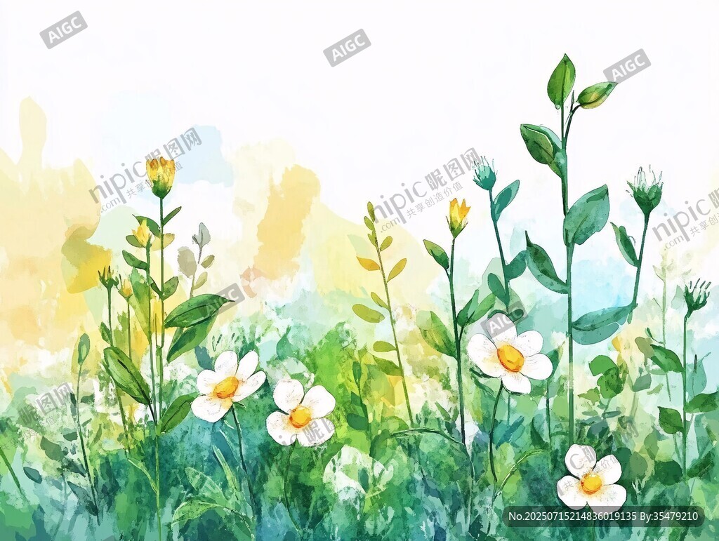 春日野花水彩畫(huà)風(fēng)景