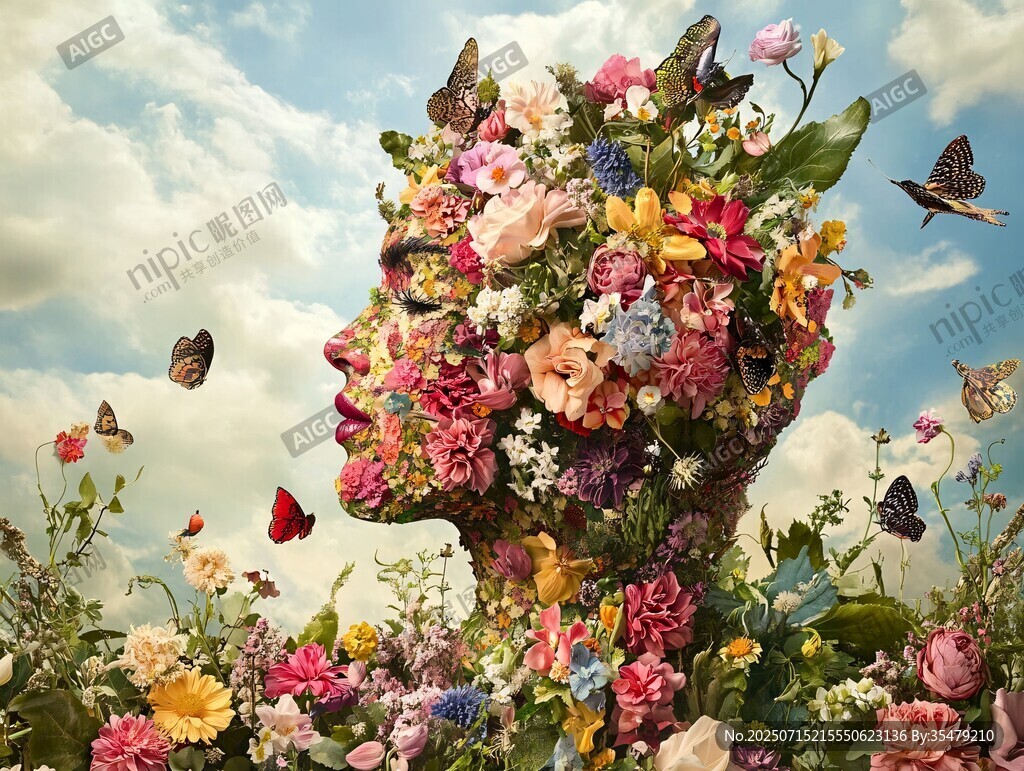 花簇人頭 自然與藝術(shù)融合