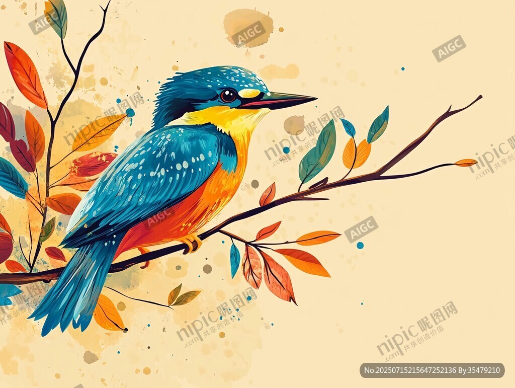 棲息枝頭的多彩翠鳥