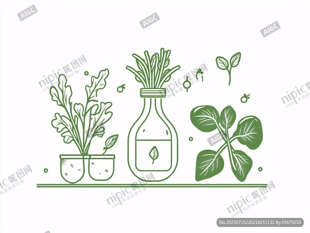 植物插畫 多樣綠植與瓶栽