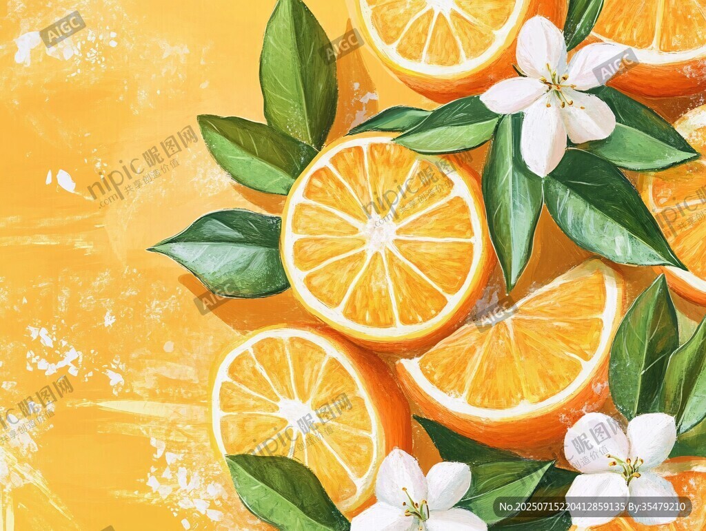 橙香四溢的清新水果插畫