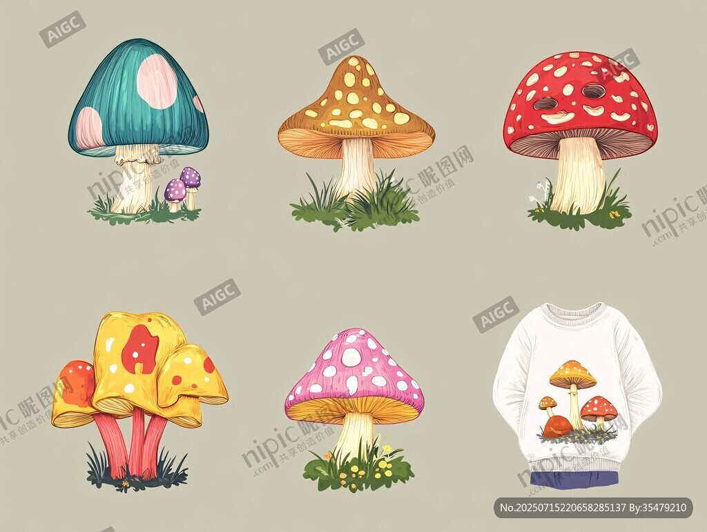 可愛(ài)蘑菇插畫(huà)及服飾圖案