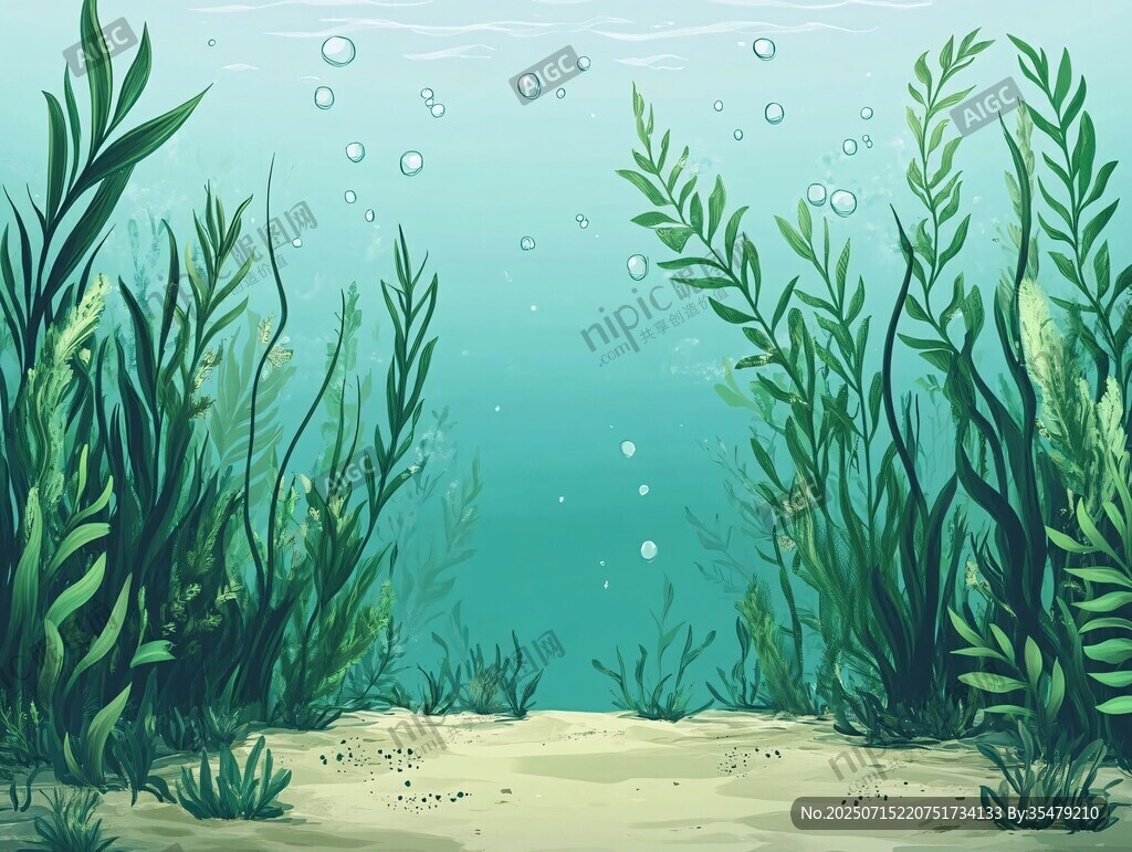 海底綠植景觀插畫