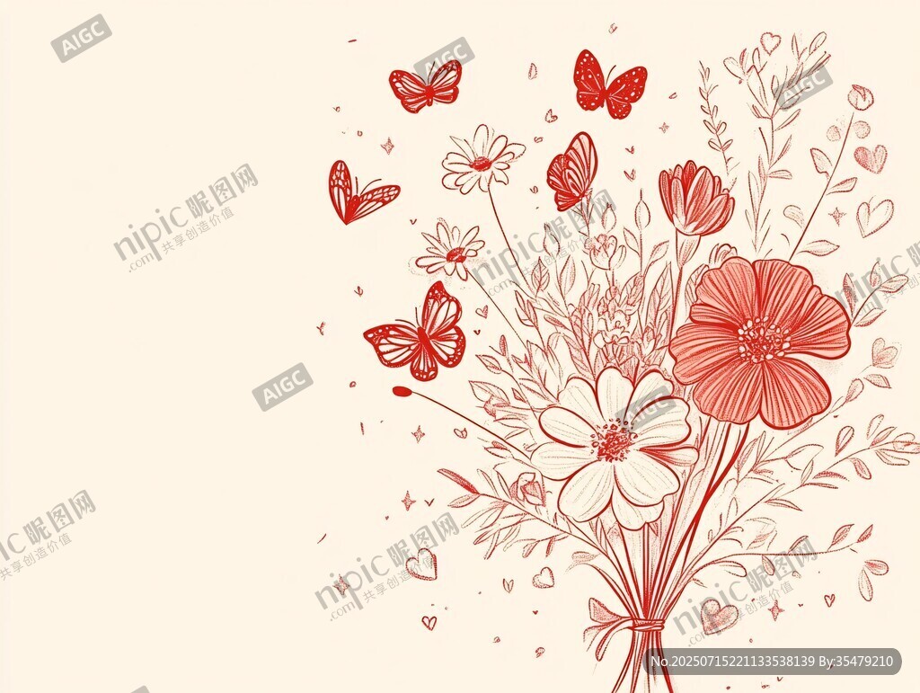 花與蝶的浪漫插畫
