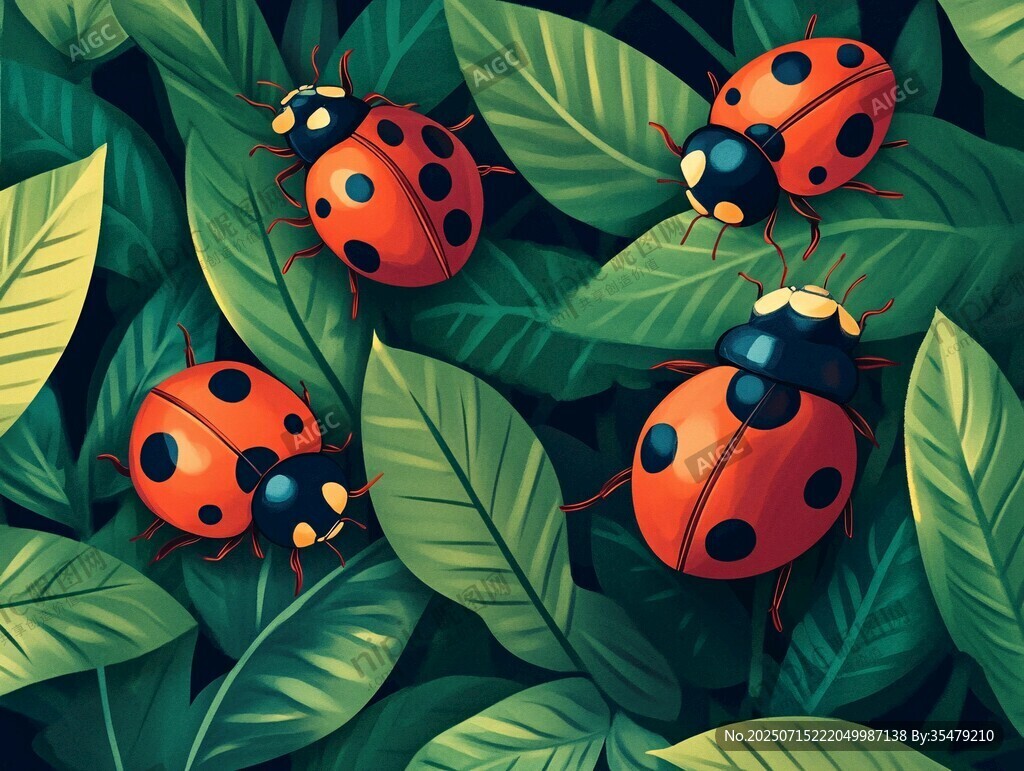 葉間瓢蟲插畫