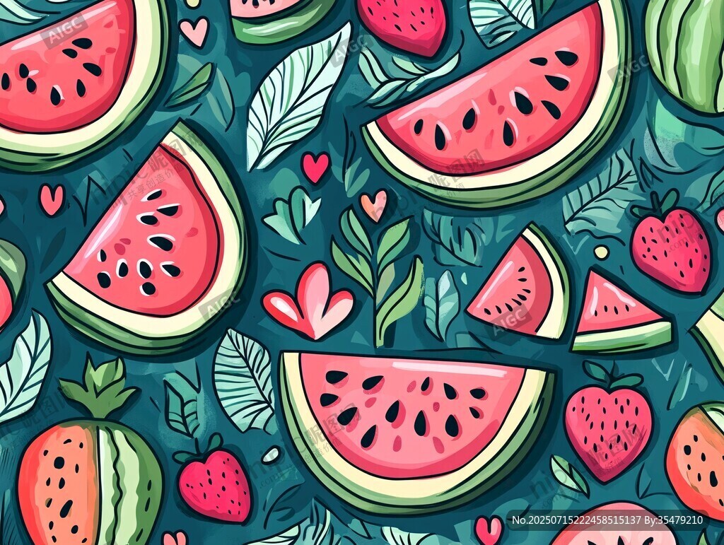 夏日水果繽紛插畫圖案