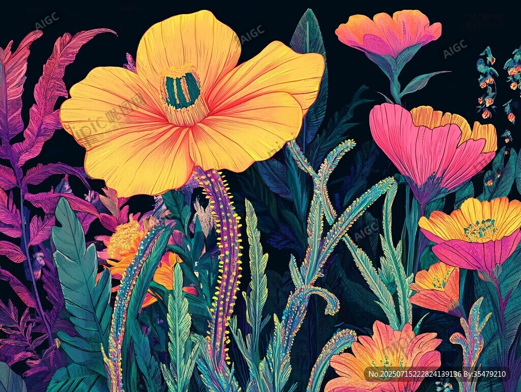 絢麗花卉插畫中的多彩世界