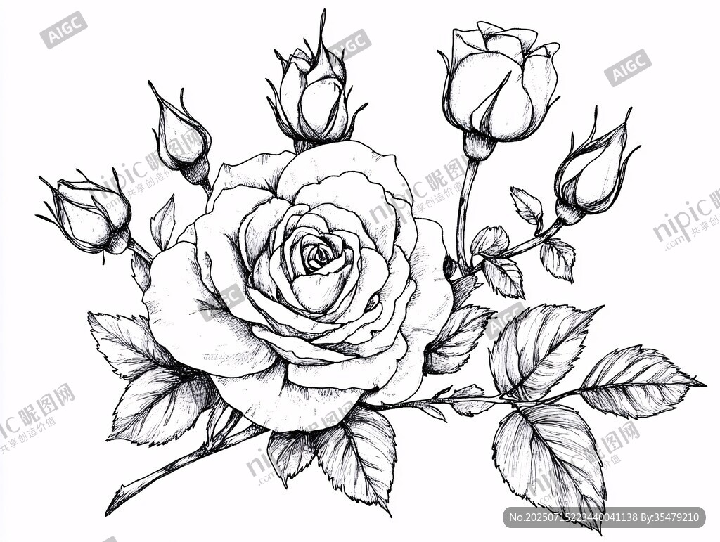 手繪單枝玫瑰花插圖