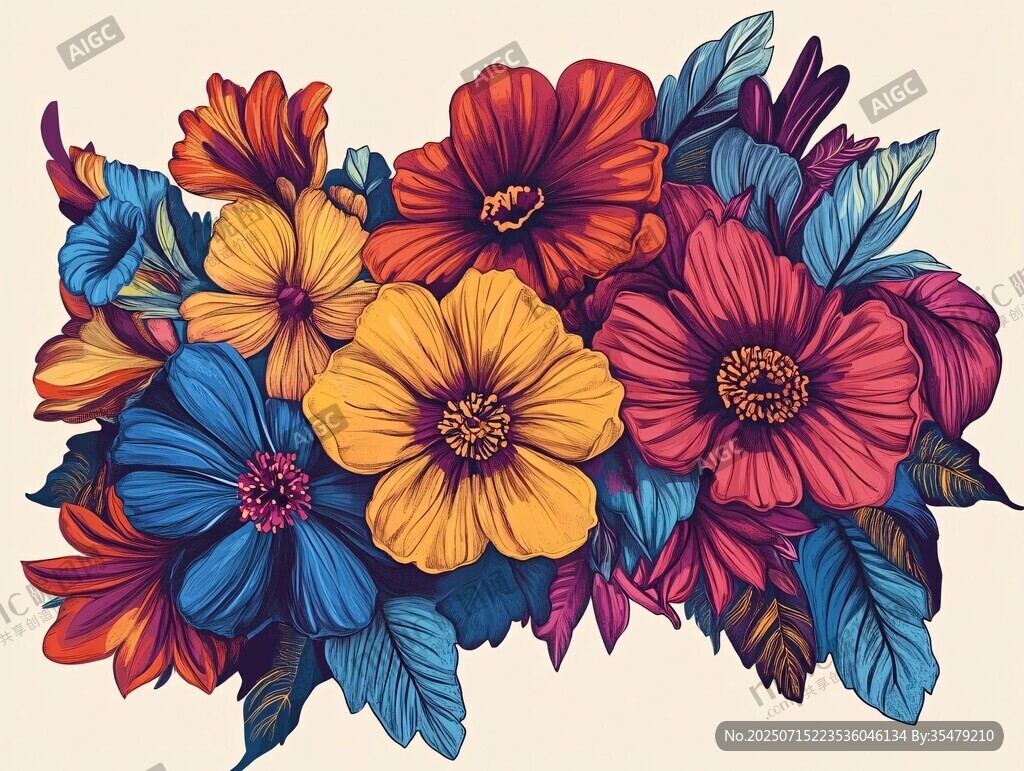多彩花卉插畫