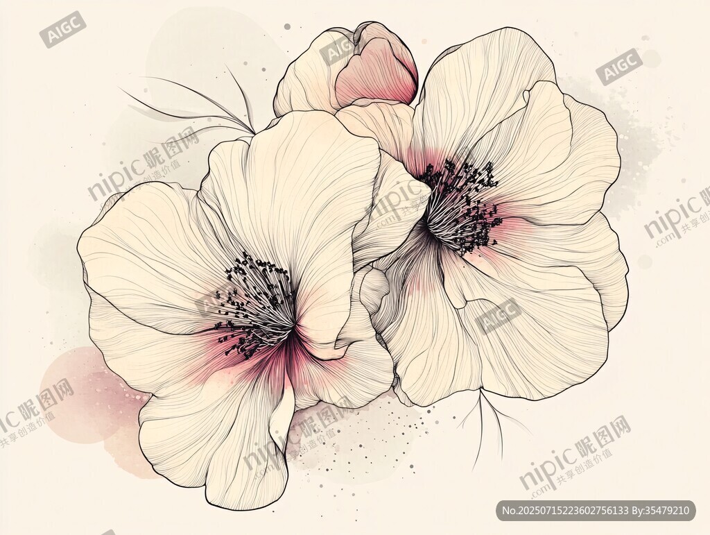 手繪淡雅雙花插畫(huà)