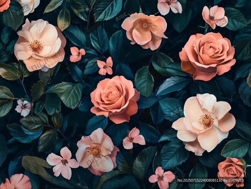 浪漫花卉綠植背景圖案