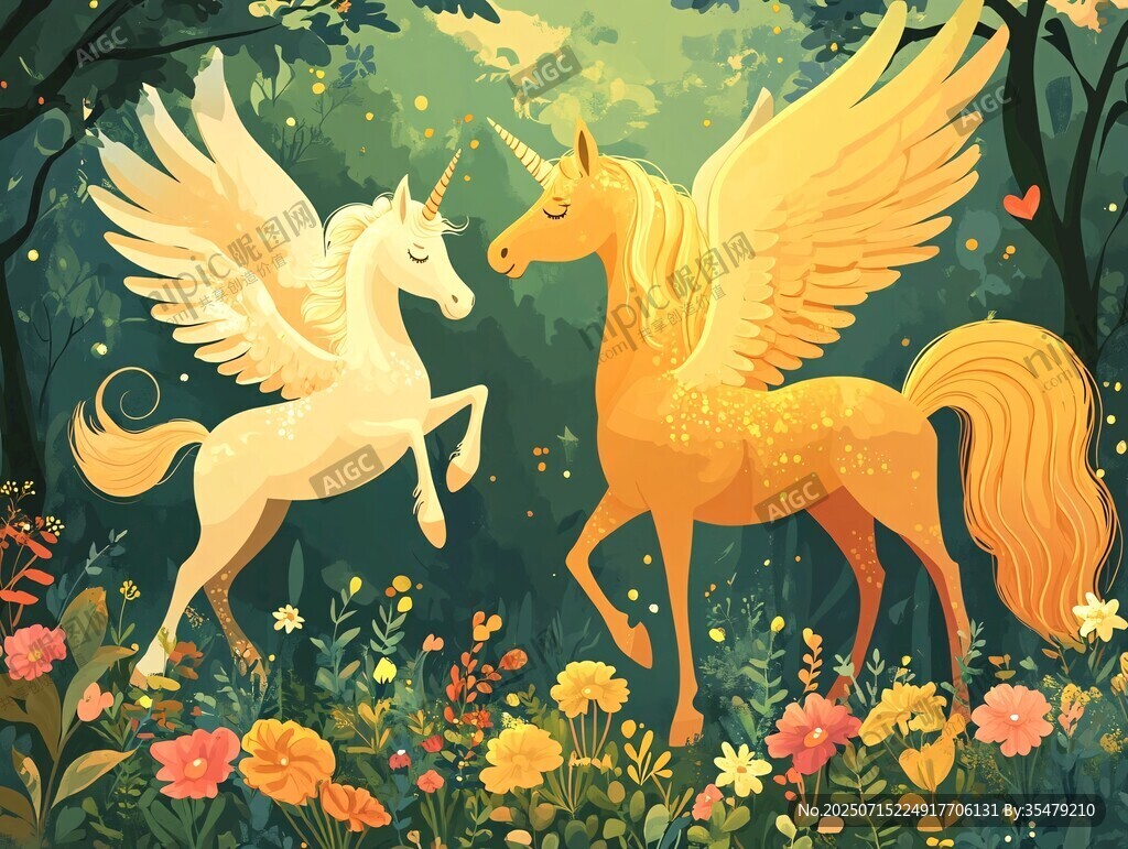 夢幻森林中的雙飛獨角獸