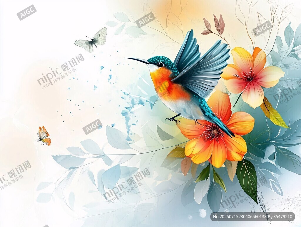 蜂鳥戲花間