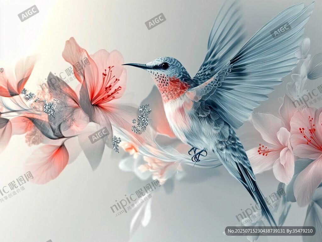 蜂鳥于繁花間展翅飛舞