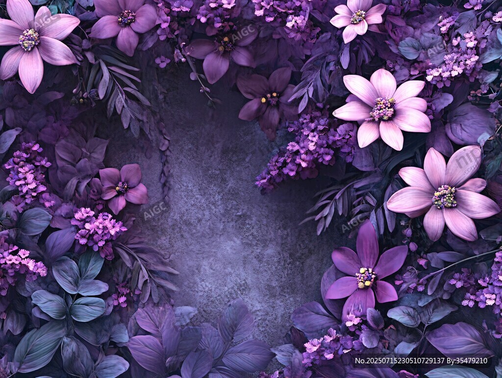 紫色花卉夢幻邊框背景