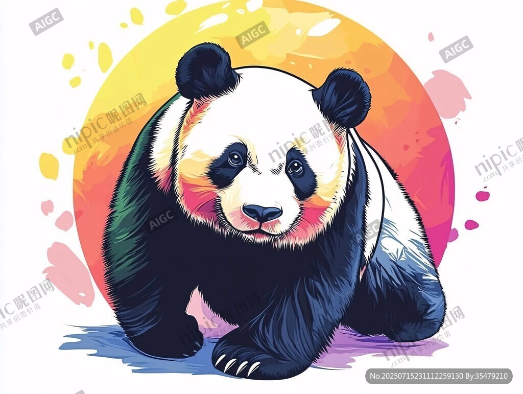 彩色熊貓插畫