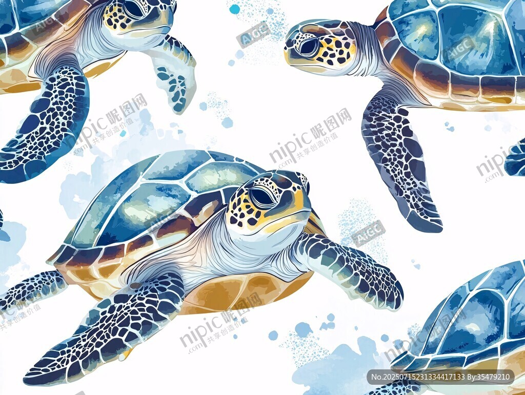 水彩海龜無(wú)縫圖案設(shè)計(jì)