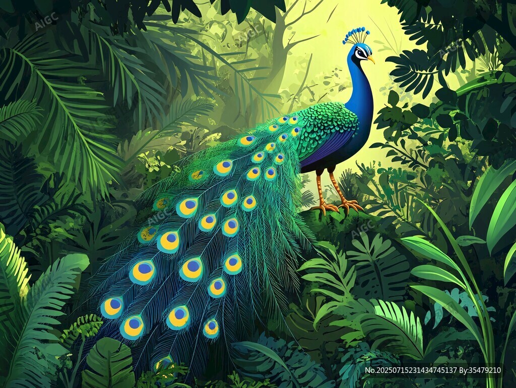 叢林中開屏的美麗孔雀