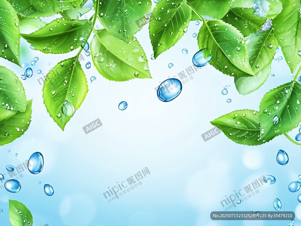 綠葉上的晶瑩水滴