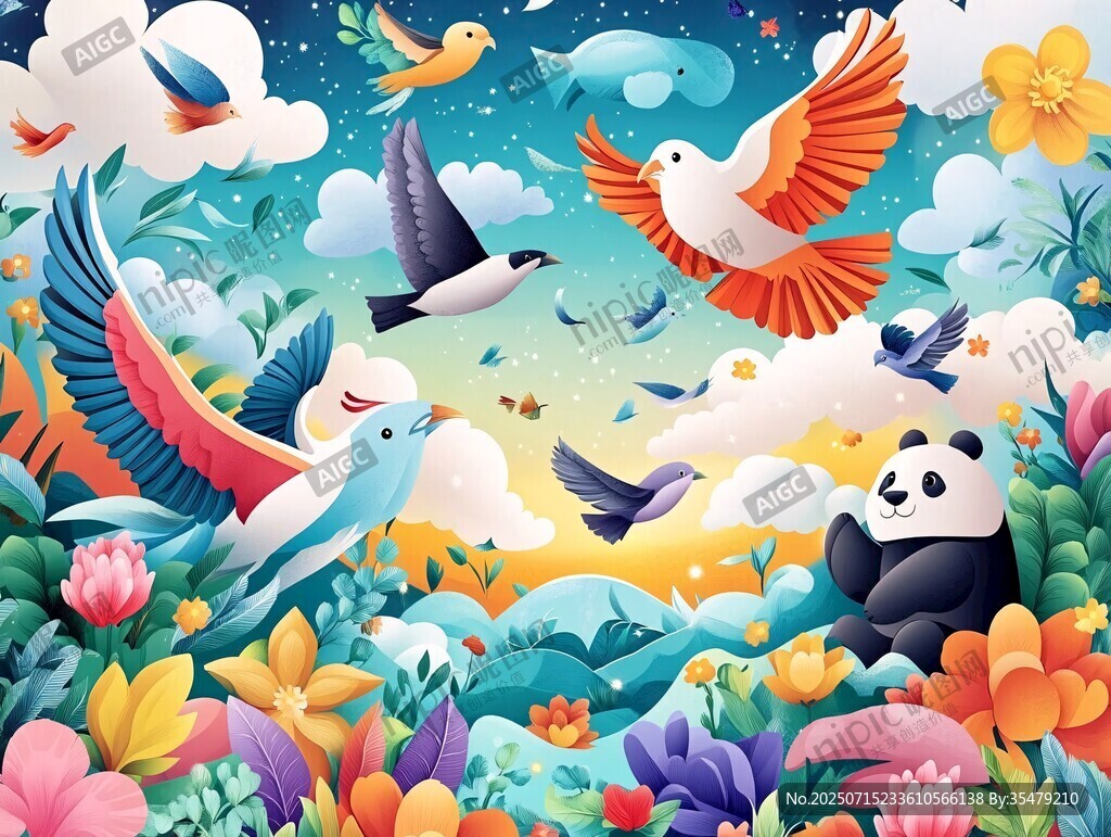 夢(mèng)幻自然 飛鳥熊貓與繁花