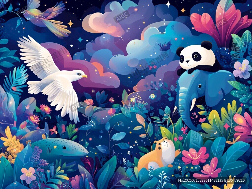 夢幻森林中的動物奇妙夜
