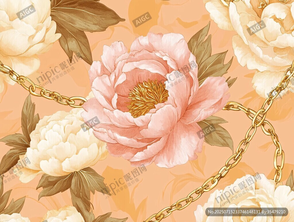 牡丹金鏈圖案的精美壁紙